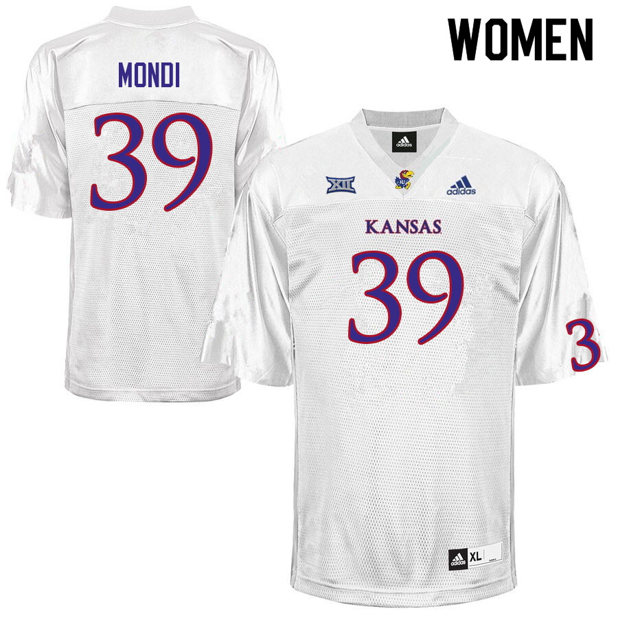 Women #39 Cole Mondi Kansas Jayhawks College Football Jerseys Sale-White